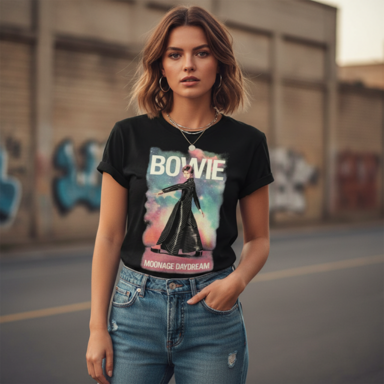 David Bowie Moonage 11 Fade Black Embellished T-Shirt