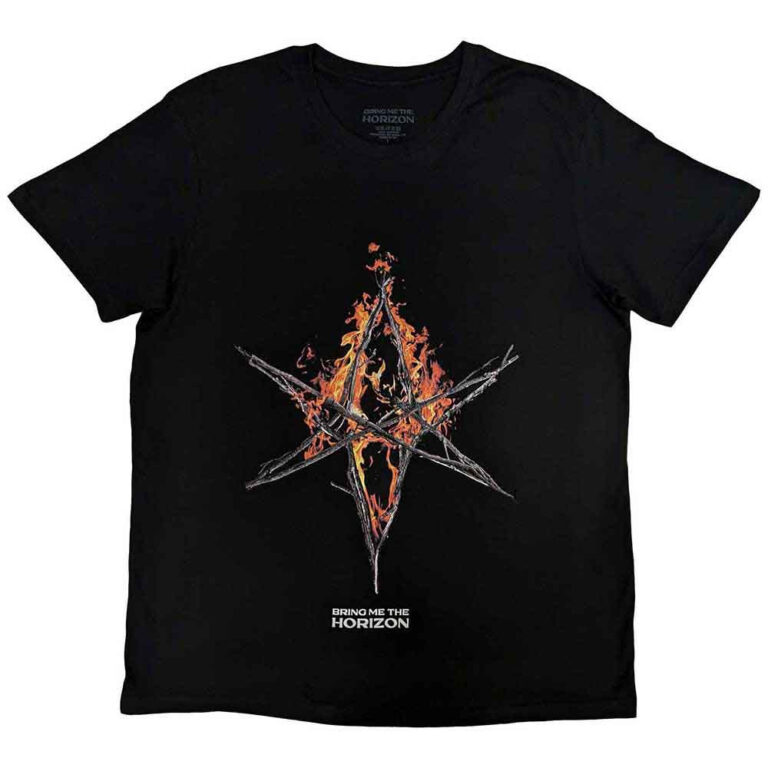 Bring Me The Horizon Flame Hex & Text Logo Black T-Shirt