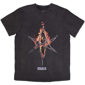 Bring Me The Horizon Flame Hex & Text Logo Grey Wash Wash Collection T-Shirt