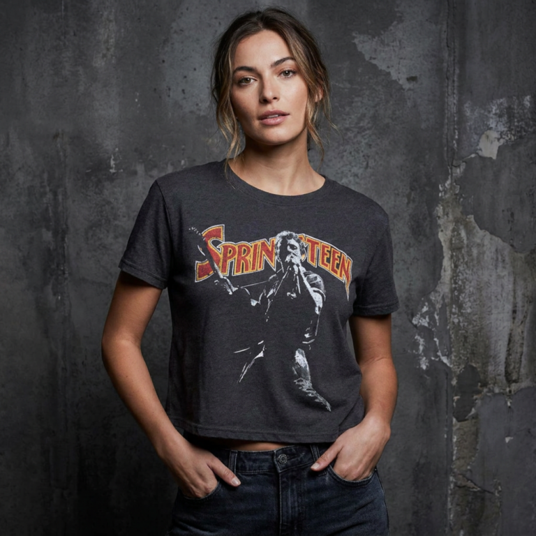 Bruce Springsteen Stage Pose Black Ladies Crop Top