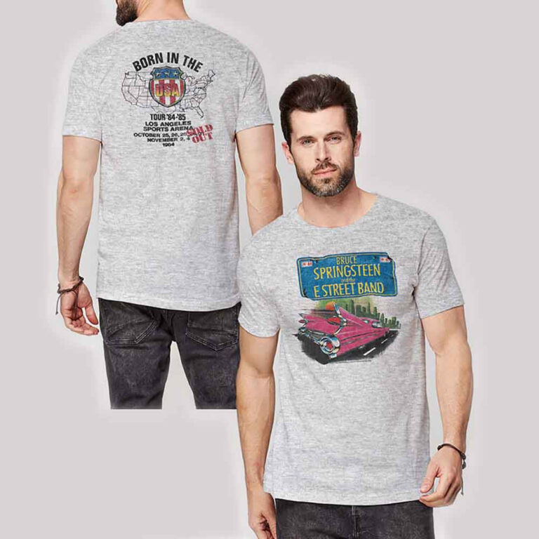 Bruce Springsteen Pink Cadillac Heather Grey Back Print T-Shirt