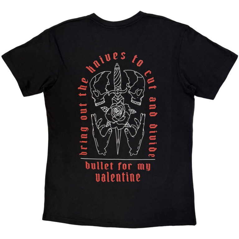 Bullet For My Valentine Unisex Premium Carbon T-Shirt: Bring Out The Knives Black Back Print T-Shirt