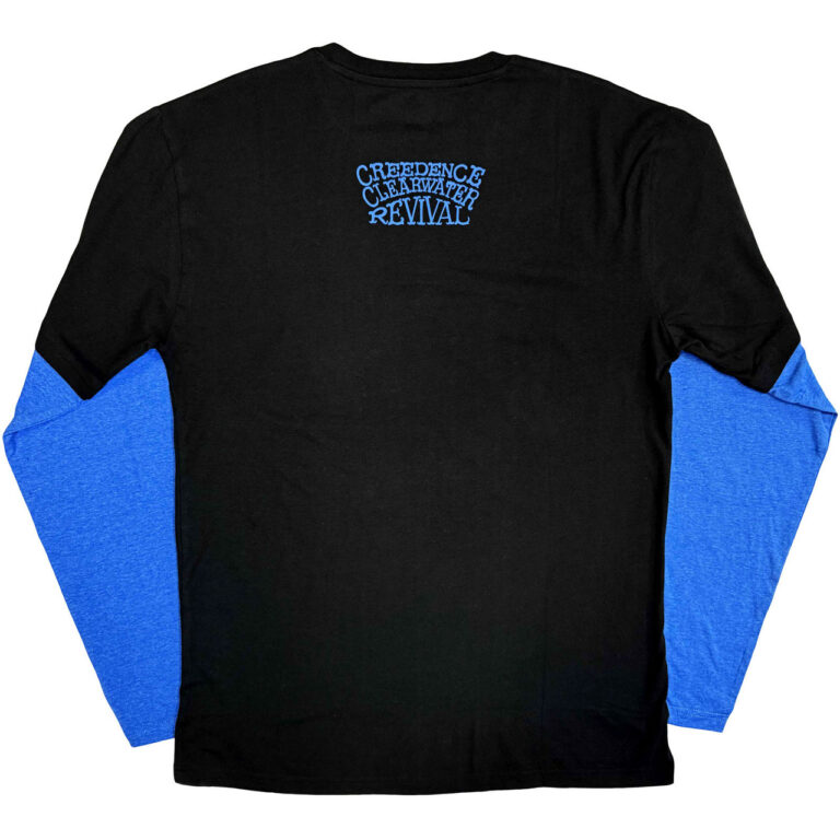 Creedence Clearwater Revival Unisex 2 In 1 Layered Long Sleeve T-Shirt: CCR Album Black & Blue Back & Sleeve Print T-Shirt