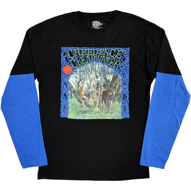 Creedence Clearwater Revival Unisex 2 In 1 Layered Long Sleeve T-Shirt: CCR Album Black & Blue Back & Sleeve Print T-Shirt