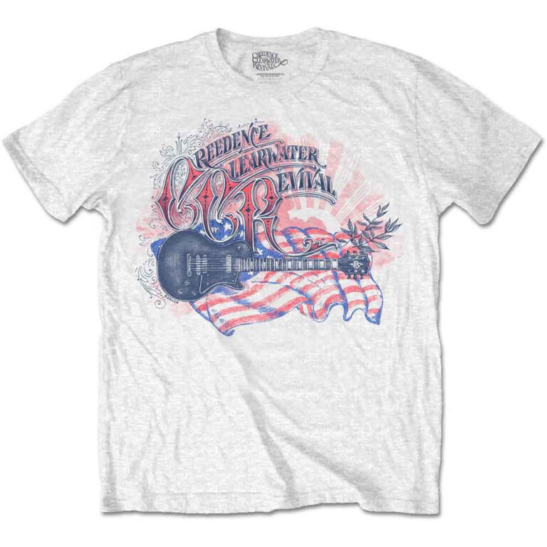 Creedence Clearwater Revival Guitar & Flag White T-Shirt