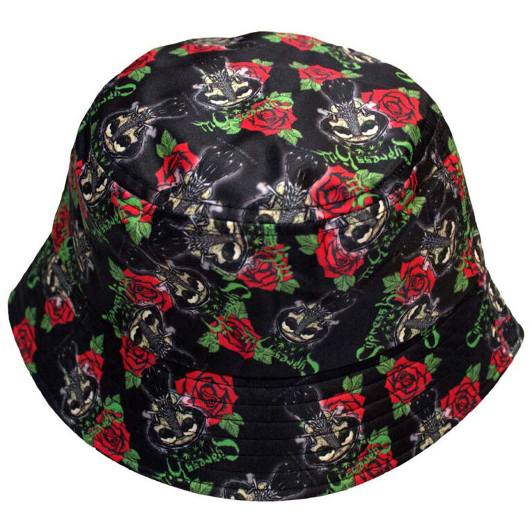 Cypress Hill Skulls & Roses Pattern Black Bucket Hat