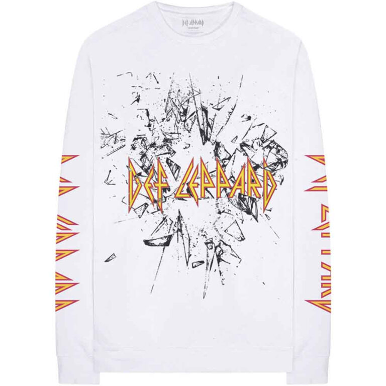 Def Leppard Shatter (White) (Sleeve Print) Long Sleeve T-Shirt