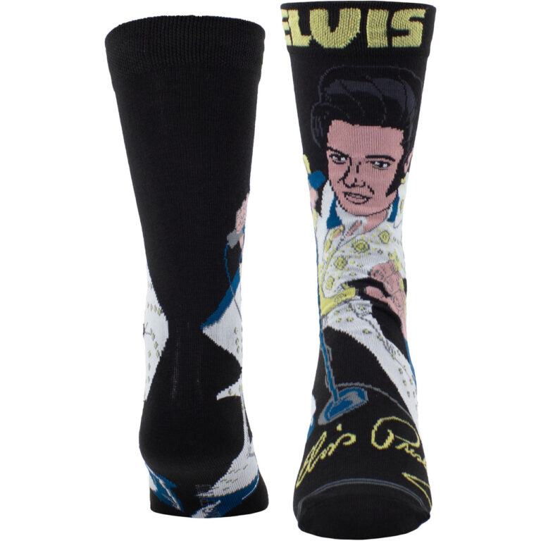 Elvis Presley Cartoon (Black) (UK Size 6.5 – 11) Crew Socks