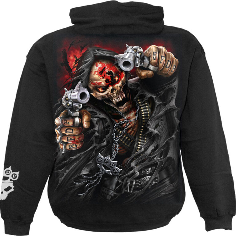 Five Finger Death Punch Assassin (Black) (Back & Sleeve Print) Pullover Hoodie
