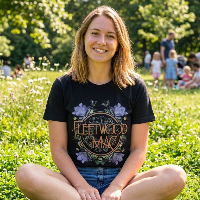 Fleetwood Mac Unisex Premium Carbon T-Shirt: Circle Floral Black T-Shirt