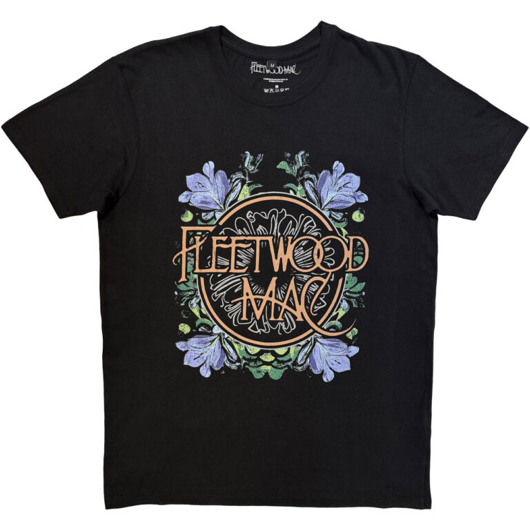 Fleetwood Mac Unisex Premium Carbon T-Shirt: Circle Floral Black T-Shirt