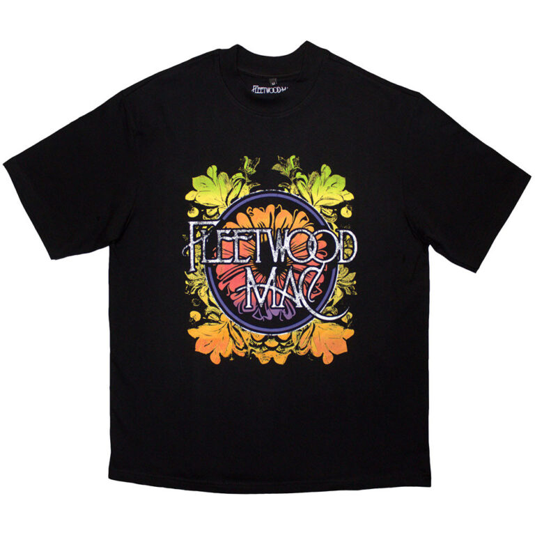 Fleetwood Mac Unisex Oversized Boxy T-Shirt: Circle Floral Logo Black T-Shirt