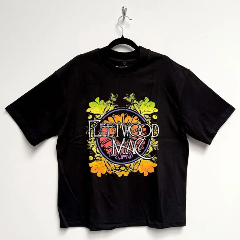 Fleetwood Mac Unisex Oversized Boxy T-Shirt: Circle Floral Logo Black T-Shirt
