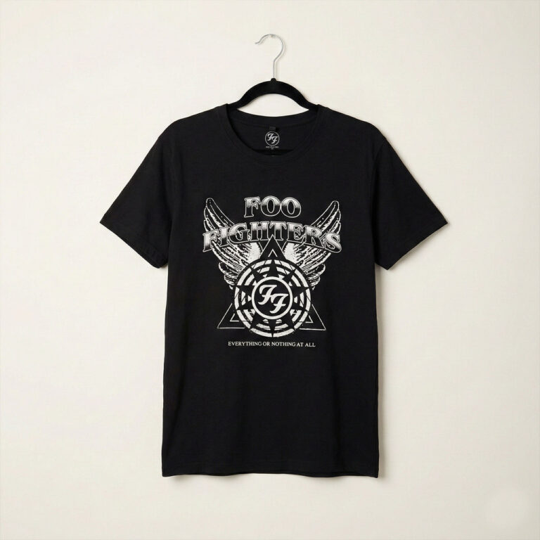 Foo Fighters Unisex Premium Carbon T-Shirt: Everything or Nothing At All Logo Black T-Shirt