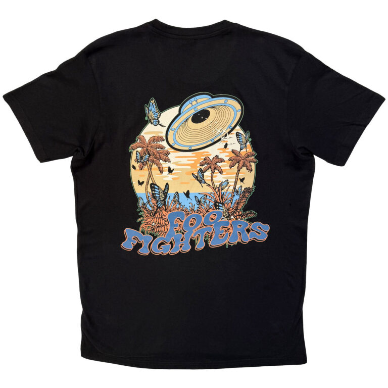 Foo Fighters Unisex Premium Carbon T-Shirt: Space Butterflies Black Back Print T-Shirt