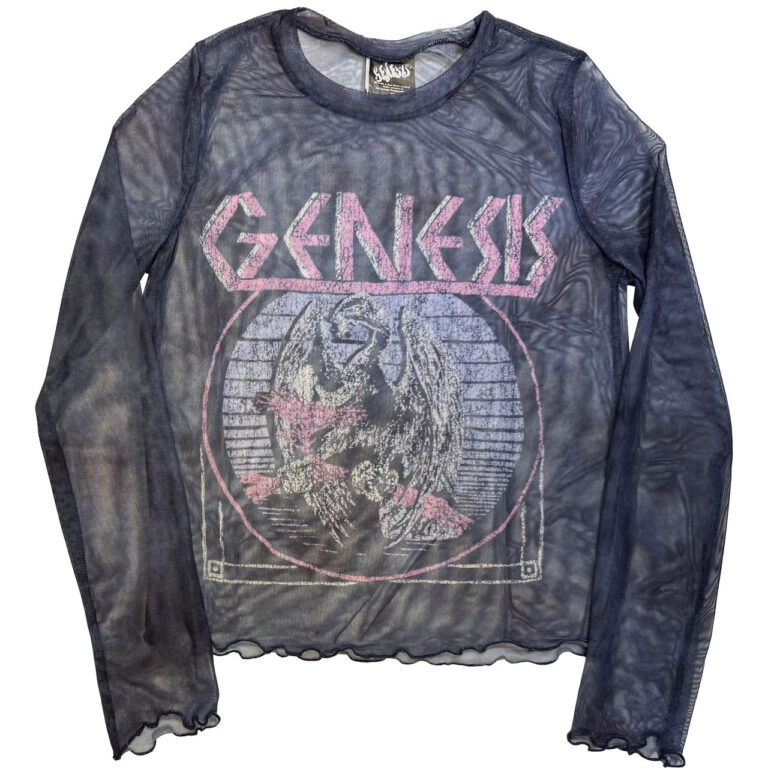 Genesis Ladies Long Sleeve Mesh Crop Top: Bird Hand Navy Blue T-Shirt