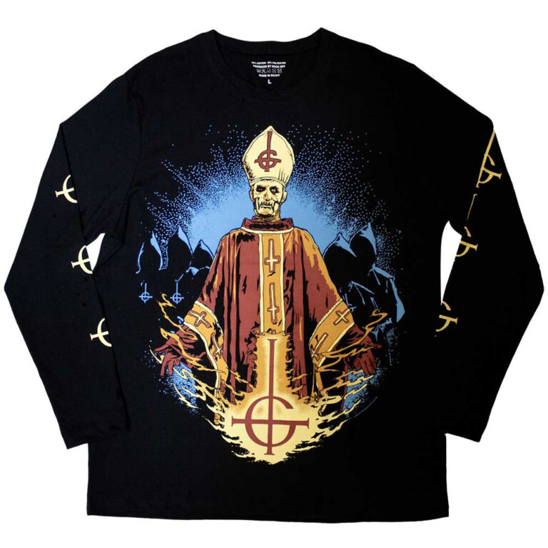 Ghost Papa & Radient Ghouls (Black) (Back & Sleeve Print) Long Sleeve T-Shirt