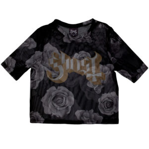 Ghost Logo & Roses Black Mesh Ladies Crop Top