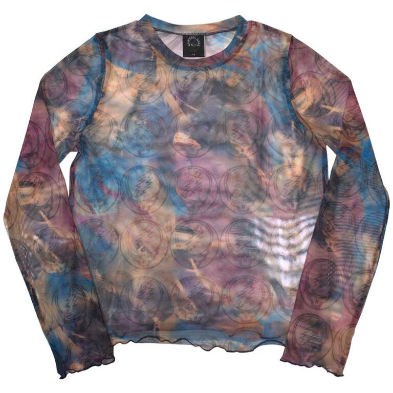 Grateful Dead Ladies Long Sleeve Mesh Crop Top: Stealy AOP Purple T-Shirt