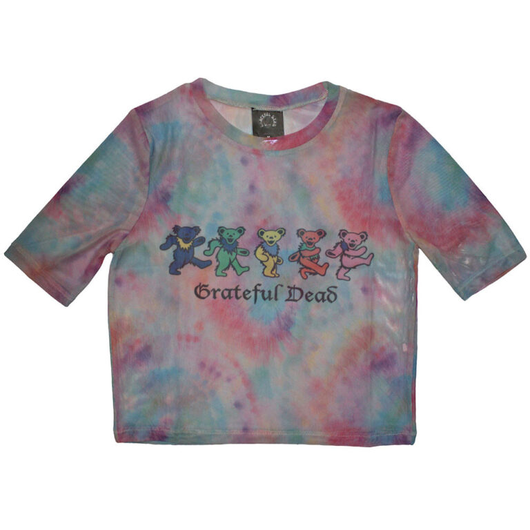 Grateful Dead Ladies Mesh Crop Top: Dancing Bears Light Blue T-Shirt