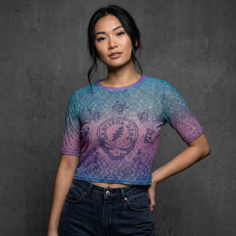 Grateful Dead Ladies Mesh Crop Top: Dead Egyptian Gradient Blue T-Shirt