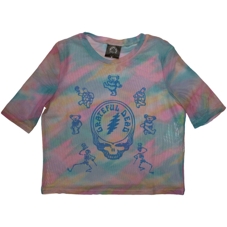 Grateful Dead Ladies Mesh Crop Top: Dead Egyptian Slash Light Blue T-Shirt