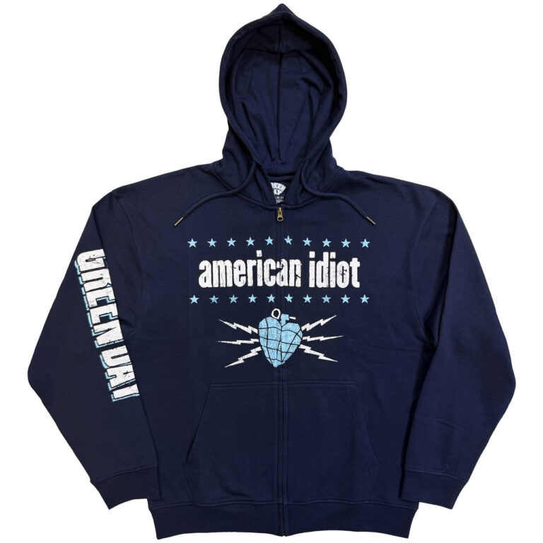 Green Day American Idiot Electric (Navy) (Sleeve Print) Zip Hoodie