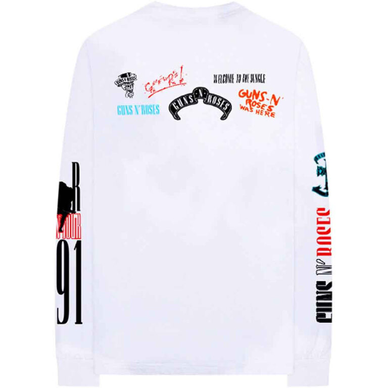 Guns N’ Roses Motorcross Logo White Back & Sleeve Print Long Sleeve T-Shirt