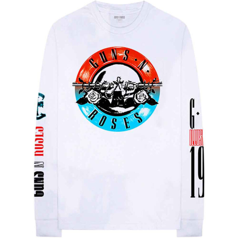 Guns N’ Roses Motorcross Logo White Back & Sleeve Print Long Sleeve T-Shirt