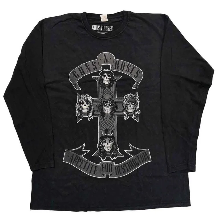 Guns N’ Roses Monochrome Cross Black Wash Collection Long Sleeve T-Shirt