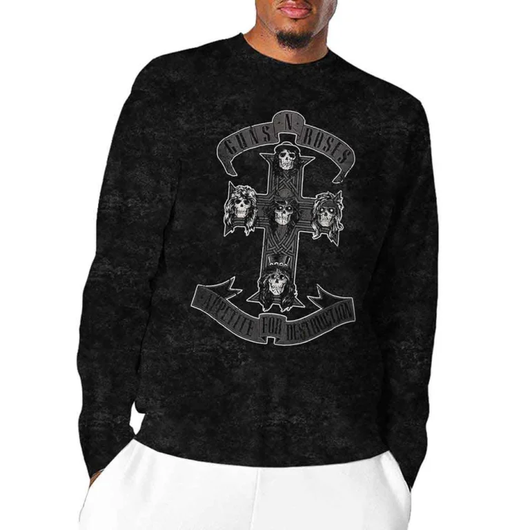 Guns N’ Roses Monochrome Cross Black Wash Collection Long Sleeve T-Shirt