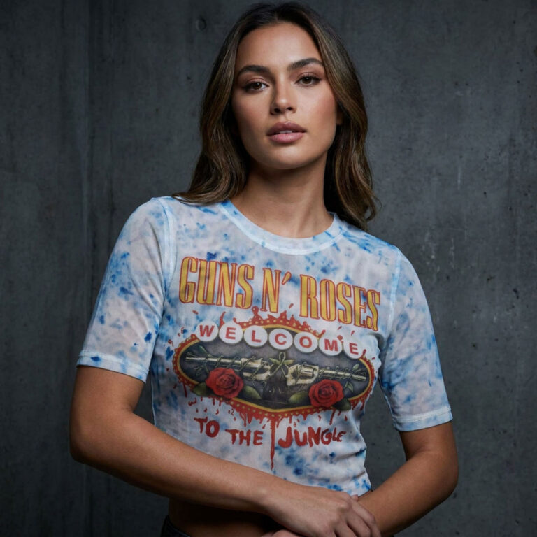 Guns N’ Roses Ladies Mesh Crop Top: Welcome To The Jungle LV White T-Shirt