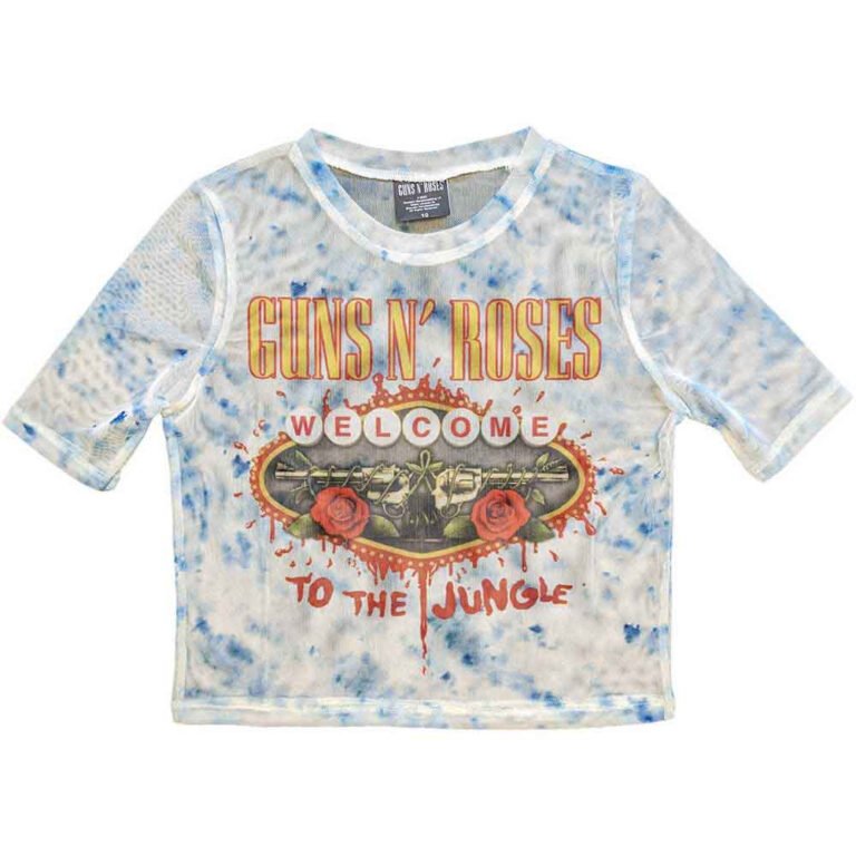 Guns N’ Roses Ladies Mesh Crop Top: Welcome To The Jungle LV White T-Shirt