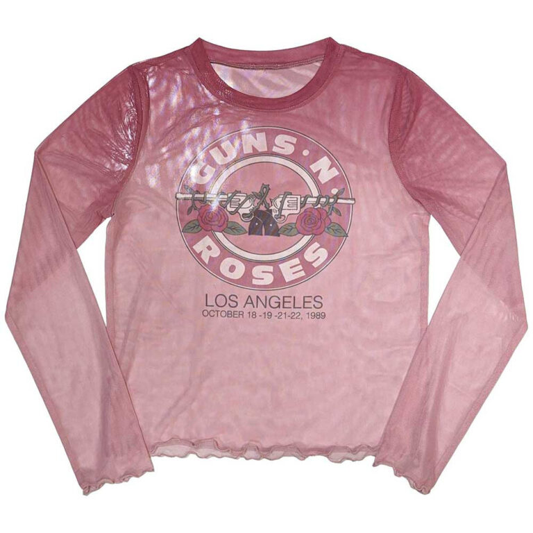 Guns N’ Roses Ladies Long Sleeve Mesh Crop Top: Bullet Seal Pink T-Shirt