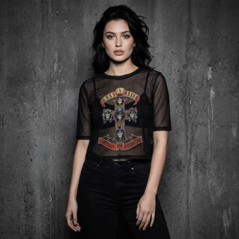 Guns N’ Roses Ladies Mesh Crop Top: Appetite For Destruction Black T-Shirt