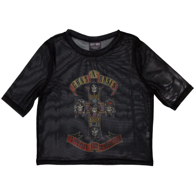 Guns N’ Roses Ladies Mesh Crop Top: Appetite For Destruction Black T-Shirt