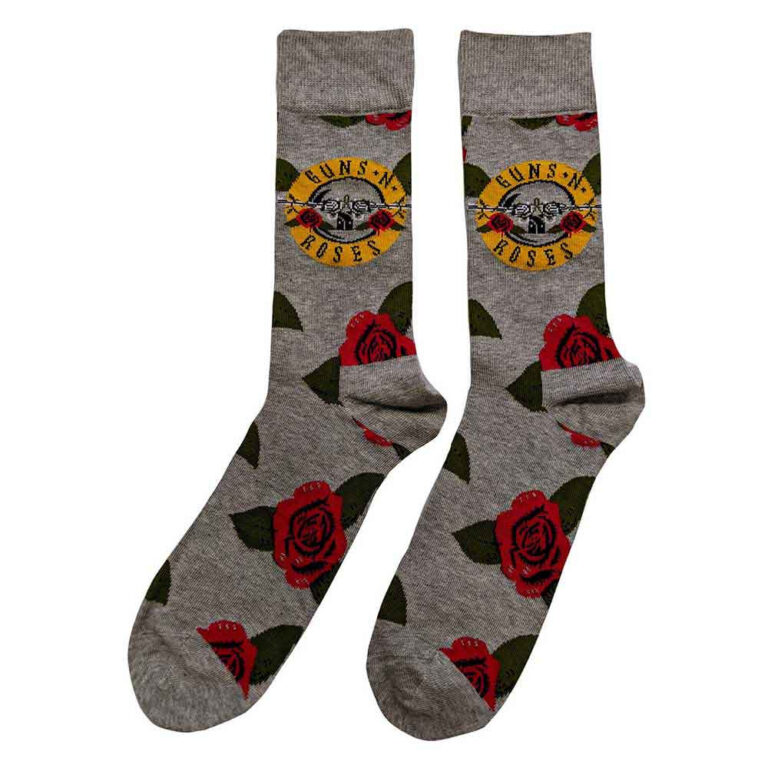 Guns N’ Roses Unisex Bullet Roses Grey UK Size 7 – 11 Socks