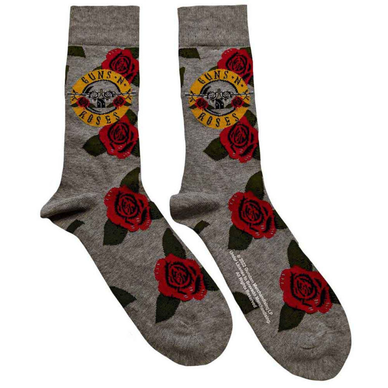Guns N’ Roses Unisex Bullet Roses Grey UK Size 7 – 11 Socks