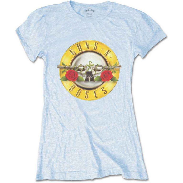 Guns N’ Roses Classic Bullet Logo Powder Blue Skinny Fit Ladies T-Shirt