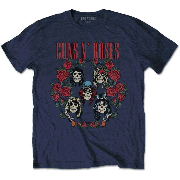 Guns N’ Roses Skulls Wreath Navy Blue T-Shirt