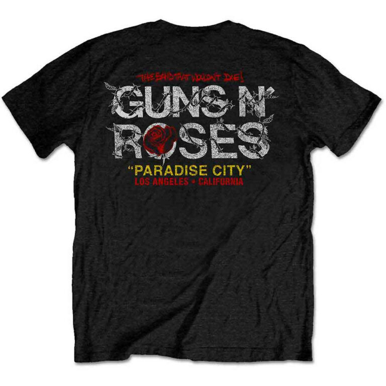 Guns N’ Roses Rose Circle Paradise City Black Back Print T-Shirt