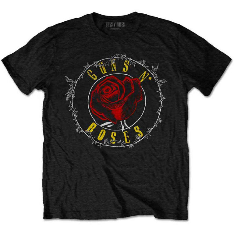 Guns N’ Roses Rose Circle Paradise City Black Back Print T-Shirt