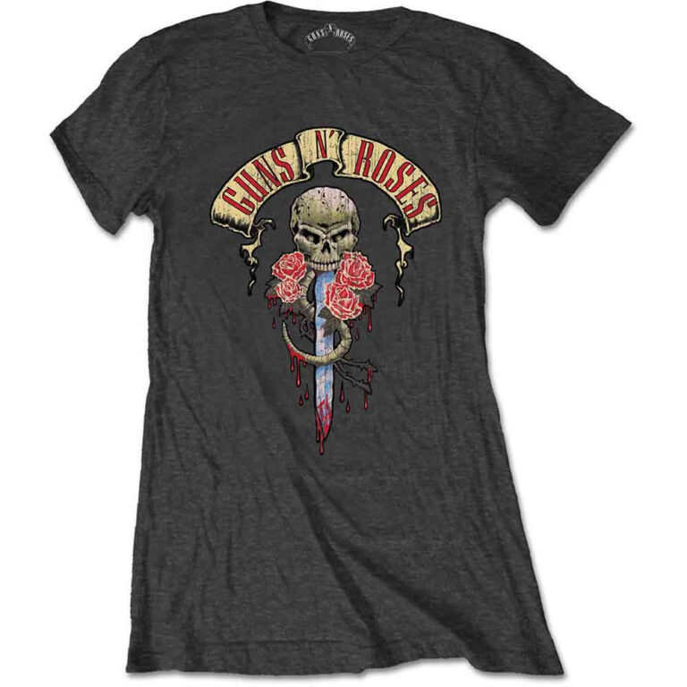 Guns N’ Roses Dripping Dagger Charcoal Grey Ladies T-Shirt