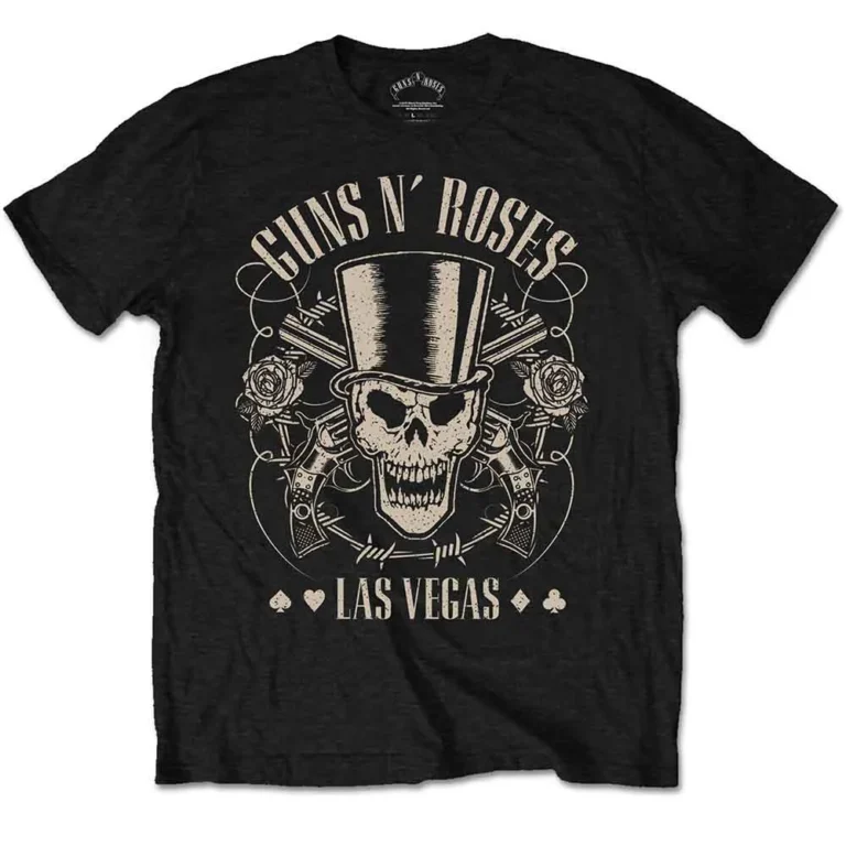 Guns N’ Roses Top Hat, Skull & Pistols Las Vegas Black T-Shirt