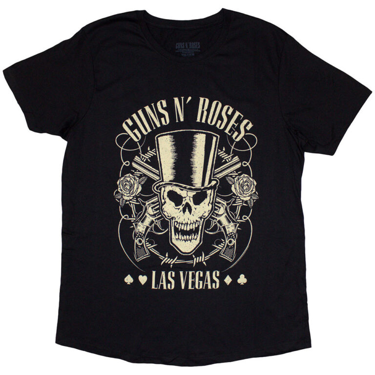 Guns N’ Roses Top Hat, Skull & Pistols Las Vegas Black Ladies T-Shirt