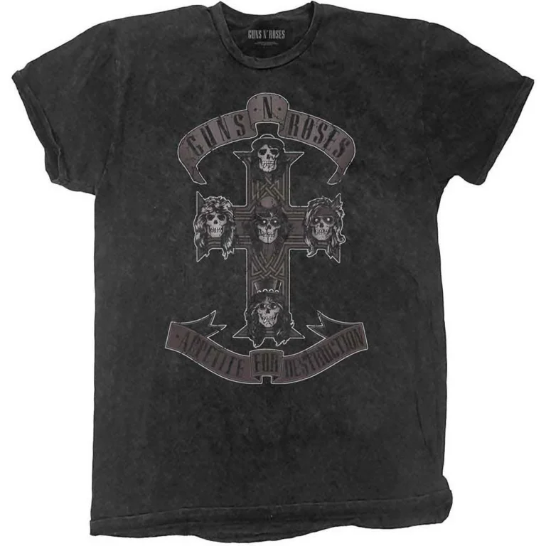 Guns N’ Roses Monochrome Cross Dip-Dye On Black Wash Collection T-Shirt