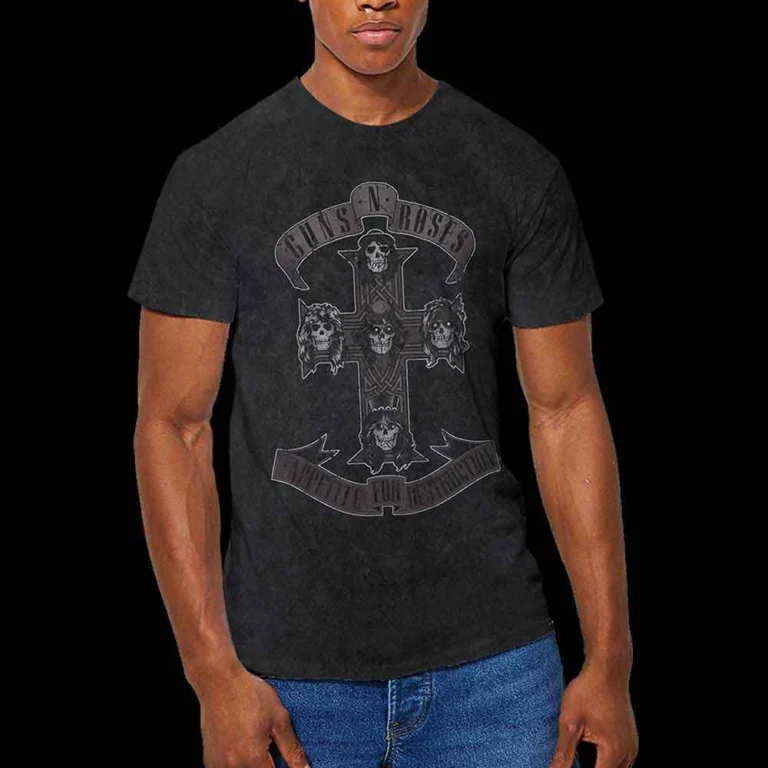 Guns N’ Roses Monochrome Cross Dip-Dye On Black Wash Collection T-Shirt
