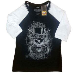 Guns N' Roses Faded Skull Black & White Ladies Raglan T-Shirt
