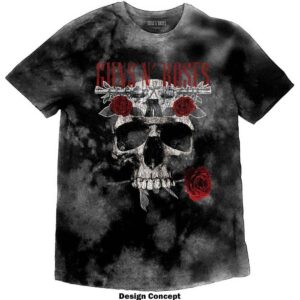 Guns N' Roses Flower Skull Dip-Dye On Grey Wash Collection T-Shirt