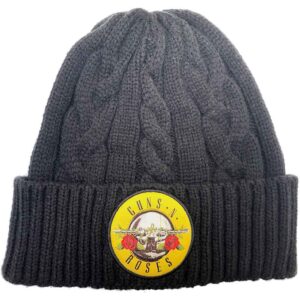 Guns N' Roses Unisex Circle Logo Black Cable Knit Beanie Hat